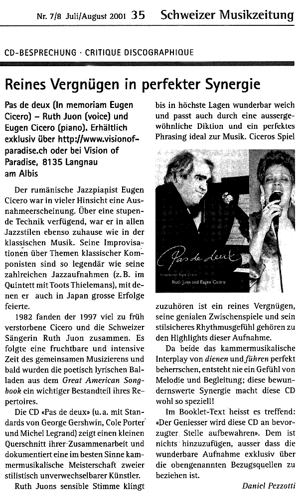Zeitungsartikel «Schweizer Musikzeitung»