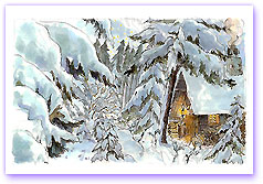 Bild: Winterwald mit Reh und Hase